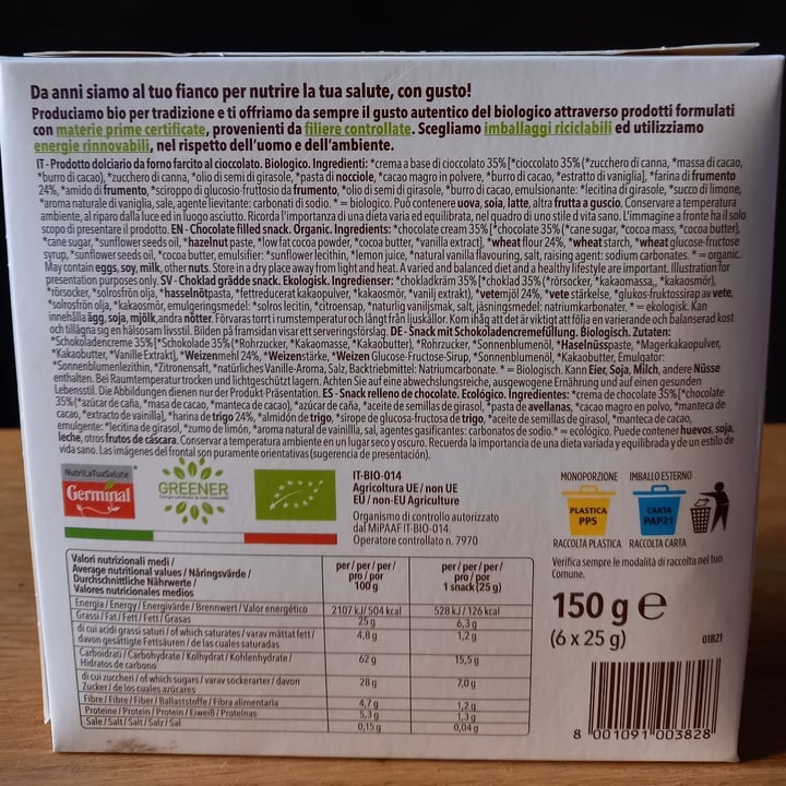 photo of Germinal Bio Snack bio al cioccolato shared by @ely92 on  06 Feb 2022 - review