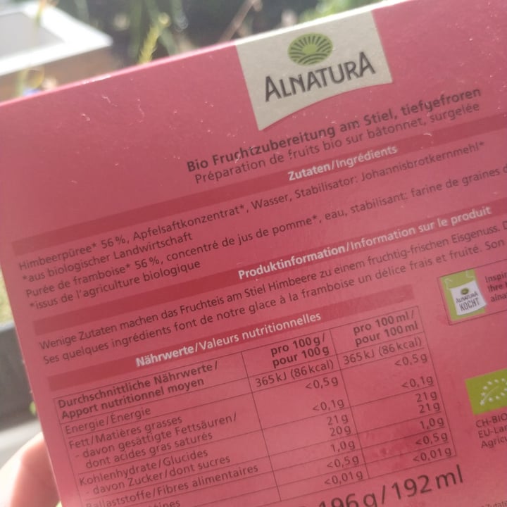photo of Alnatura Fruchteis Himbeere shared by @annegrete on  22 Jul 2021 - review