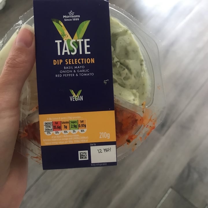 photo of Morrisons Dip Selection Basil Mayo, Onion & Garlic, Red Pepper & Tomato shared by @lcmackay1 on  03 May 2020 - review