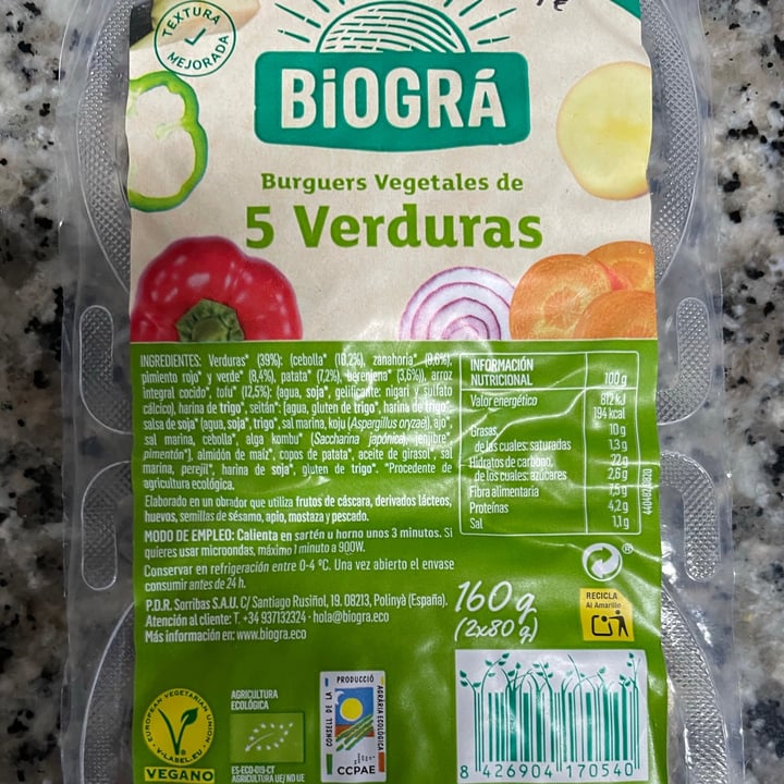 photo of Biogra Burger vegetal de 5 verduras shared by @francescbox on  01 Feb 2021 - review