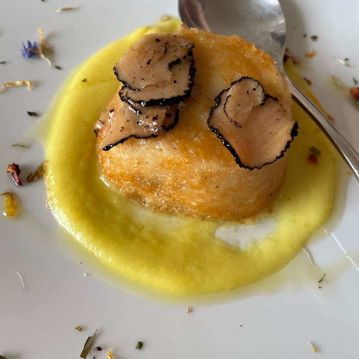 photo of Pesto di Pistacchio Sformatino di patate e anacardi su vellutata di topinambur con tartufo Uncinatum in scaglie shared by @vegiu on  15 Oct 2022 - review