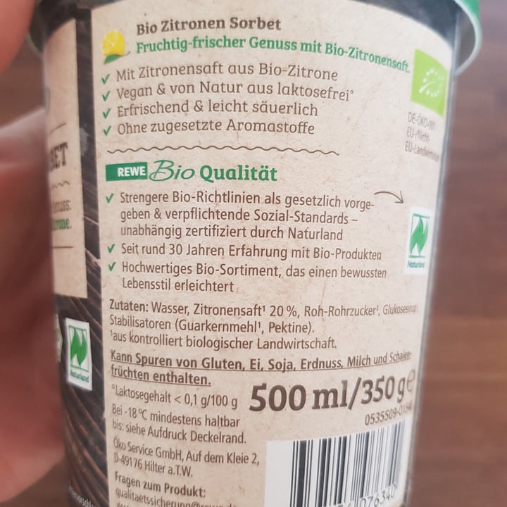 photo of Rewe Bio Zitronen Sorbet shared by @melmey on  17 Jul 2021 - review