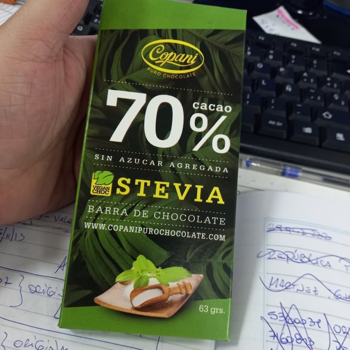 photo of Copani Barra de chocolate 70% cacao endulzada con stevia shared by @fedco on  12 Jul 2021 - review