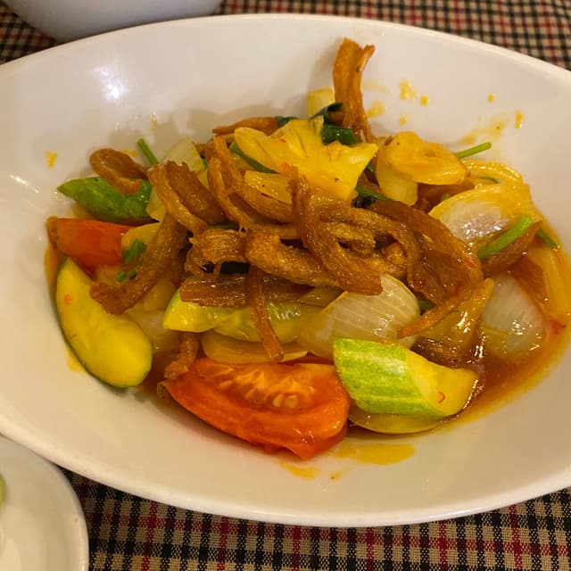 Photo of the dish “Sautéed vital wheat gluten bars in sweet and sour sauce”