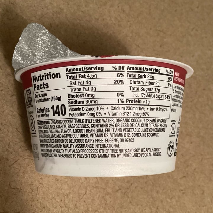 review photo of So Delicious Dairy Free coconutmilk yogurt alternative raspberry shared by @ohlilian on 18 Aug 2022 - review