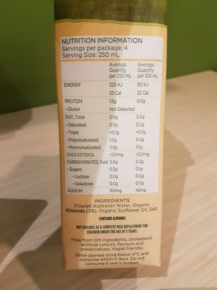 photo of Australia's Own Organic Almond Milk shared by @tremulouswhispers on  26 Aug 2019 - review