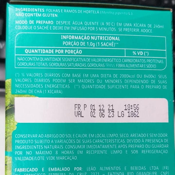 photo of Chá Leão Chá de hortelã Leão shared by @corupasc on  28 Jun 2022 - review