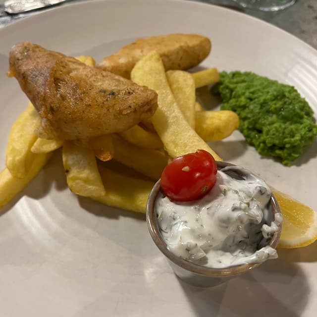 Photo of the dish “Beer-battered Organic Smoked Tofu And Chips”