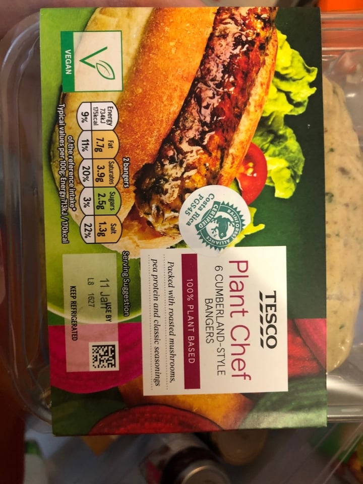 review photo of Tesco 6 Cumberland-Style Bangers shared by @jgibveg on 11 Jan 2020 - review