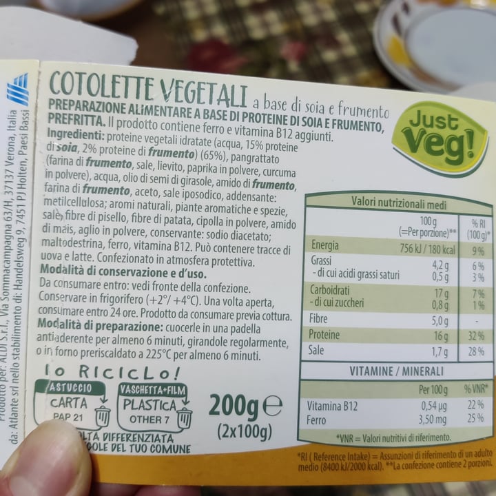 photo of Just Veg! (ALDI Italy) Cotolette vegetali shared by @agness on  01 Mar 2022 - review