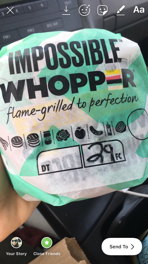 photo of Burger King Impossible Whopper shared by @katiewink on  23 Aug 2019 - review
