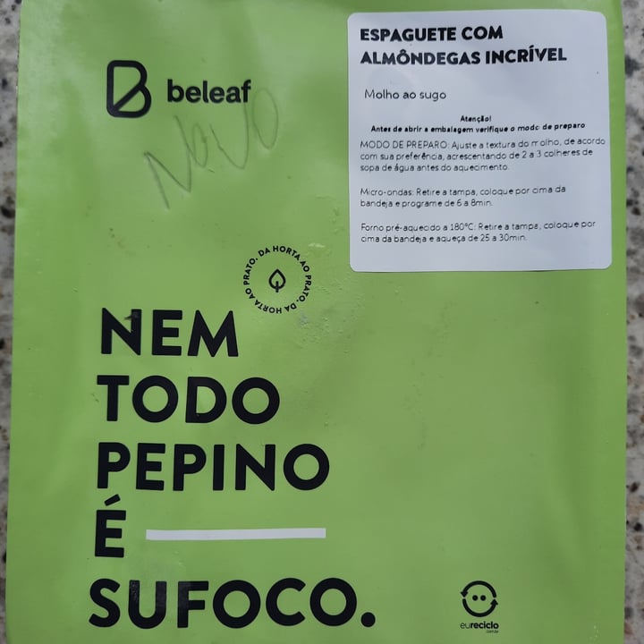 photo of Beleaf Espaguete com Almôndegas Incrível shared by @vpereira on  03 Oct 2022 - review