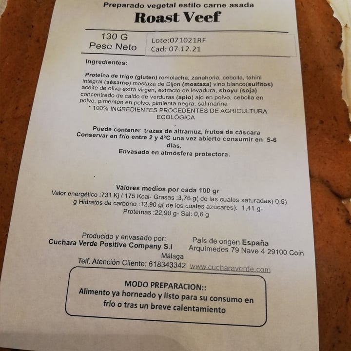 review photo of La cuchara verde Roast Veef shared by @copito on 08 Nov 2021 - review