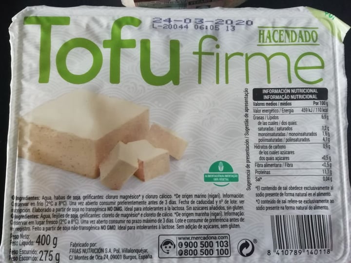 photo of Hacendado Tofu Firme shared by @veganmodeon on  24 Mar 2020 - review