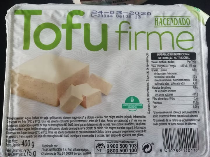 review photo of Hacendado Tofu Firme shared by @veganmodeon on 24 Mar 2020 - review