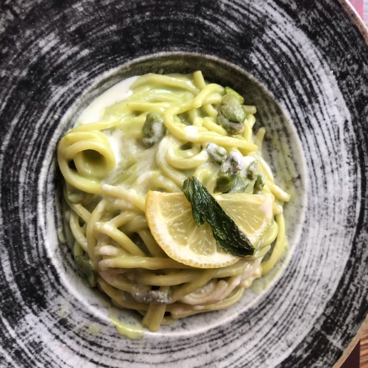 photo of Rifugio Romano Spaghettoni con crema di fave, menta e scorza di limone shared by @ermi on  05 Jun 2022 - review