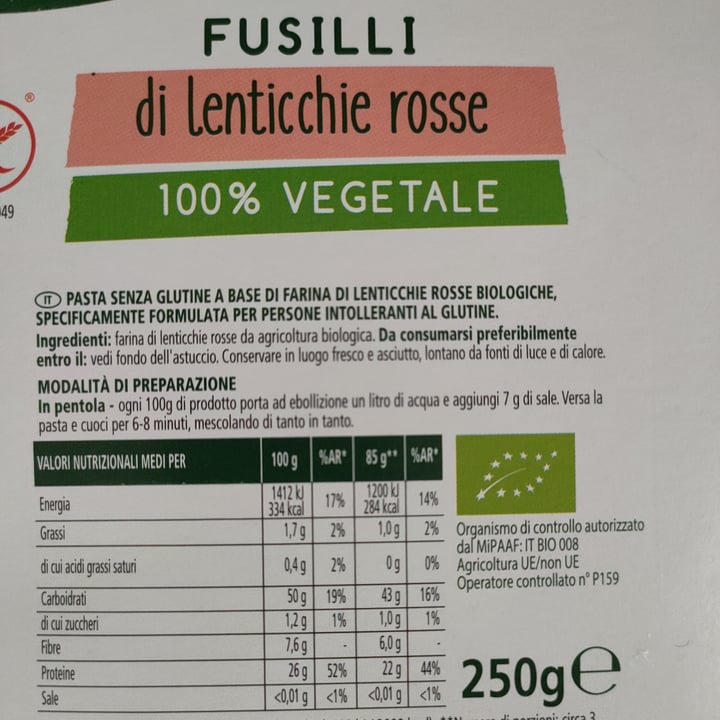 photo of Fior di Natura Fusilli Di Lenticchie Rosse shared by @lauramant90 on  15 Nov 2022 - review