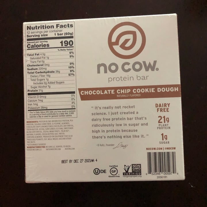 photo of No Cow Chocolate Chip Cookie Dough Protein Bar shared by @angies on  29 May 2021 - review