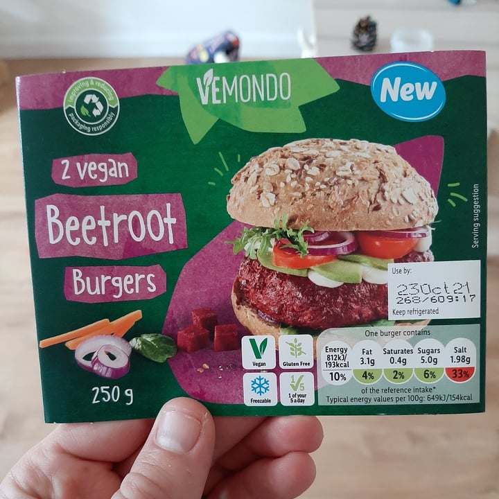 photo of Vemondo 2 vegan beetroot burgers shared by @mikejuliette on  05 Oct 2021 - review