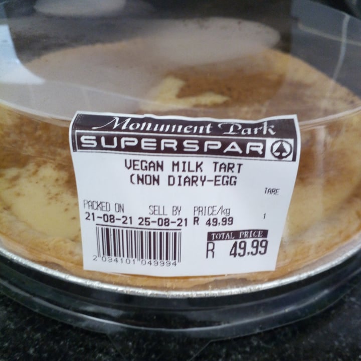 photo of The vegan chef - Monument Park Spar Pretoria Milktart shared by @harmlessimpact on  24 Aug 2021 - review