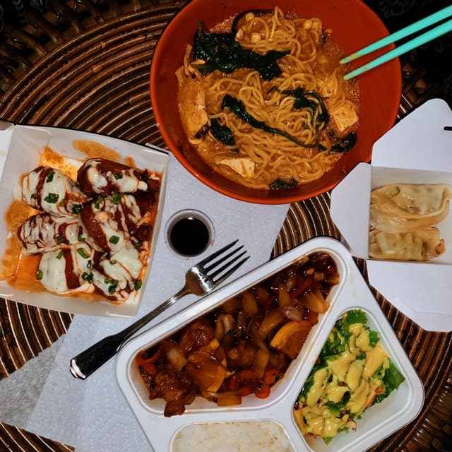 Photo of the dish “Creamy Ramen, V-Buffalo Drumsticks, & Kung Pow Wow”