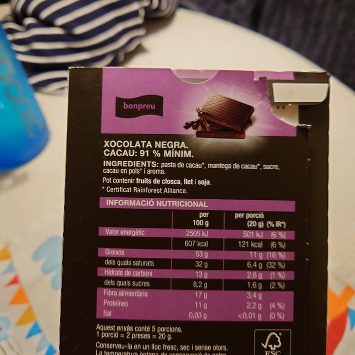 photo of Bonpreu Xocolata Negra 91% shared by @yudofu on  05 Nov 2022 - review