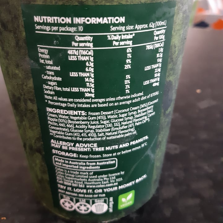 review photo of coles vegan vanilla & boysenberry Ice cream shared by @alexale on 18 Jul 2021 - review