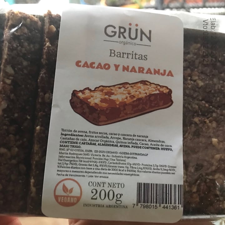 photo of Grün Orgánico Barritas de cacao y naranja shared by @ladybiird on  02 Sep 2021 - review