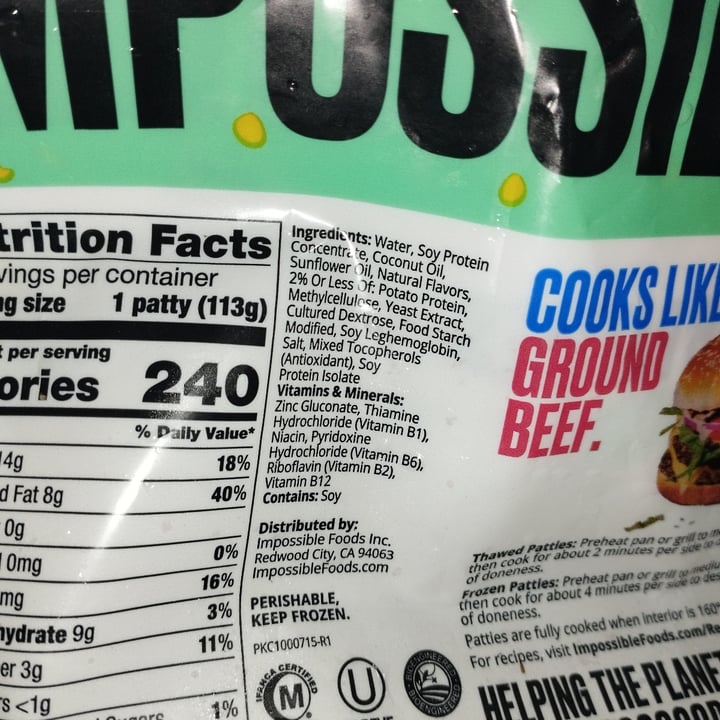 photo of Impossible Foods Impossible Burger Patties shared by @sadnohe on  30 Jul 2022 - review