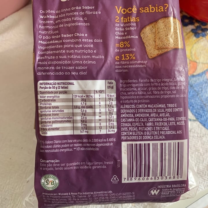 photo of Wickbold Pão integral Chia e Macadâmia shared by @ludrcs2 on  21 Jul 2021 - review