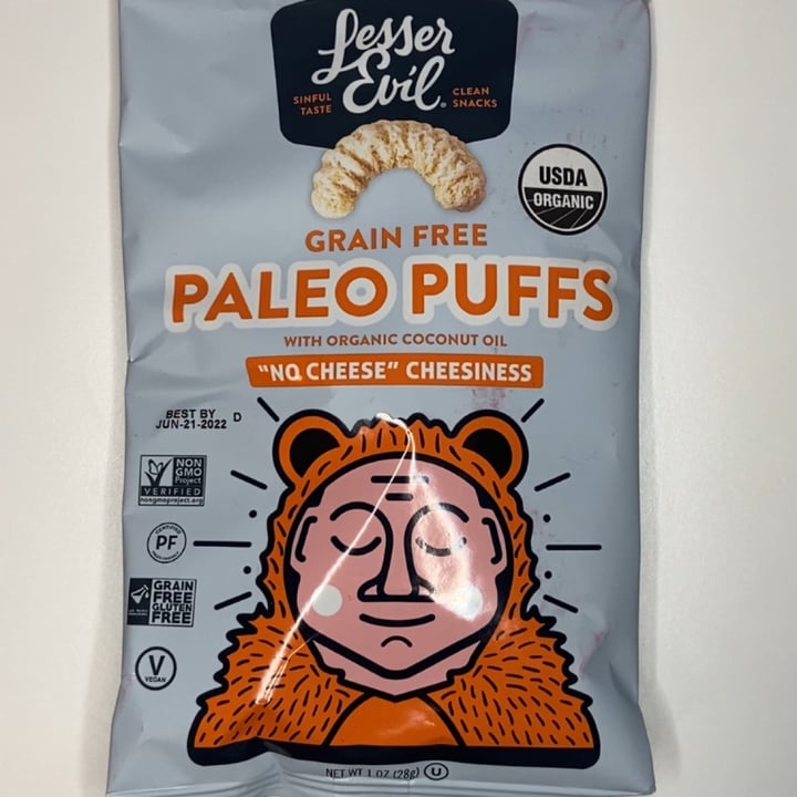 photo of Lesser Evil Snacks Grain Free Paleo puffs shared by @perfectlyplantbased on  11 Jul 2022 - review