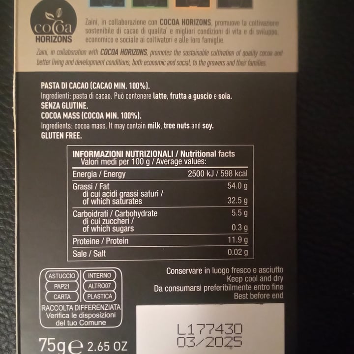 review photo of Zàini Cioccolato 100% shared by @sonsongb on 23 Oct 2022 - review