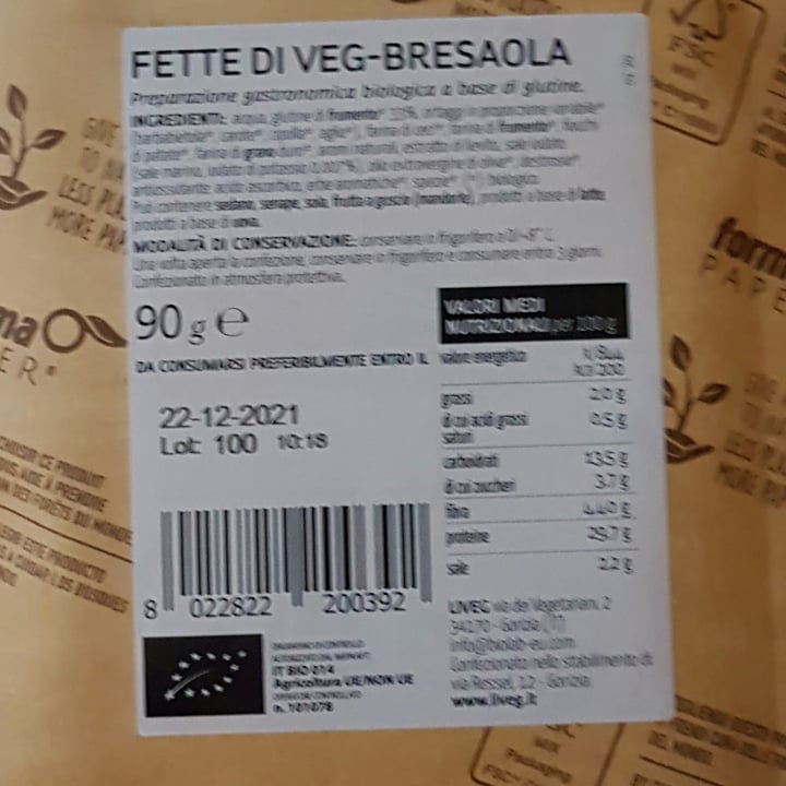 photo of Liveg Fette di veg-bresaola shared by @iaialuna on  28 Nov 2021 - review