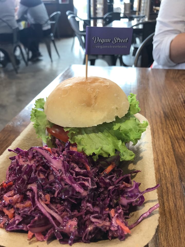 review photo of Vegan Street no-fish tacos, quesadillas (pulled “pork”) burger and brownie shared by @pattym on 08 Apr 2019 - review
