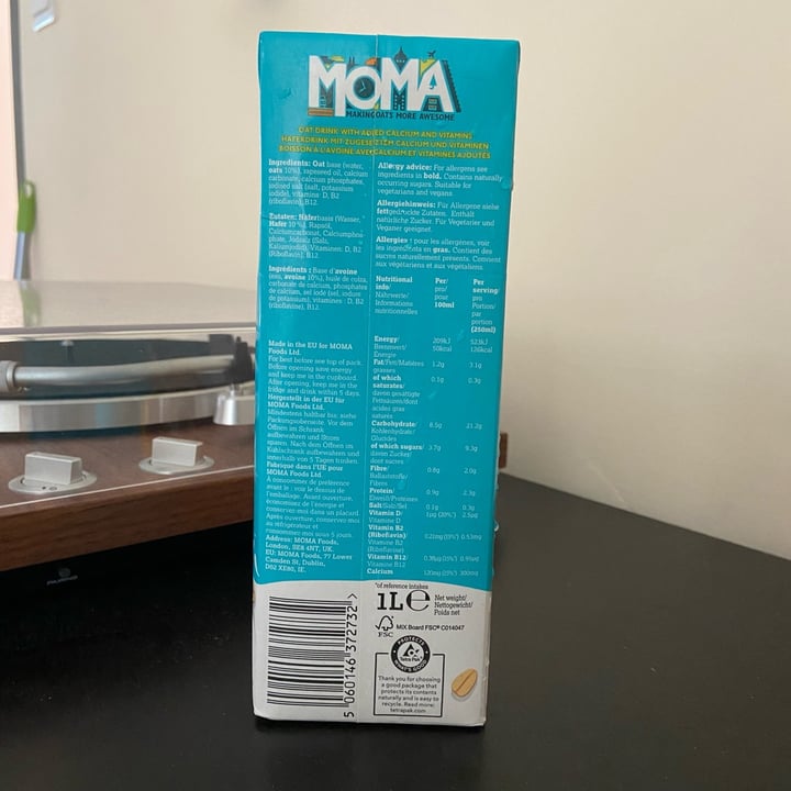 photo of MOMA Oat Milk Original Unsweetened shared by @dafnelately on  01 Feb 2022 - review