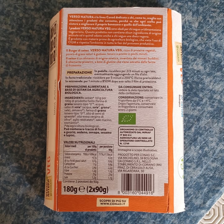 photo of Verso Natura Conad Veg Burger Di Seitan Biologico shared by @giuli4 on  24 Mar 2022 - review