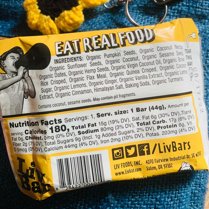 photo of LivBar Ginger Lemon & Turmeric Superfood Bar shared by @iamgodschild on  04 Nov 2021 - review