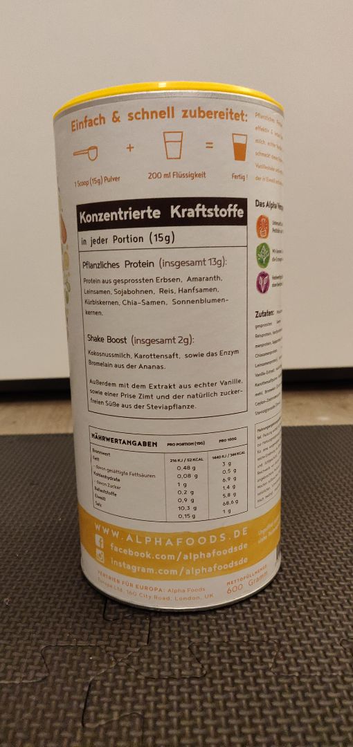 review photo of Alpha Foods (Supplements) Vegan Protein Vanille 600g shared by @nuls on 01 Mar 2020 - review