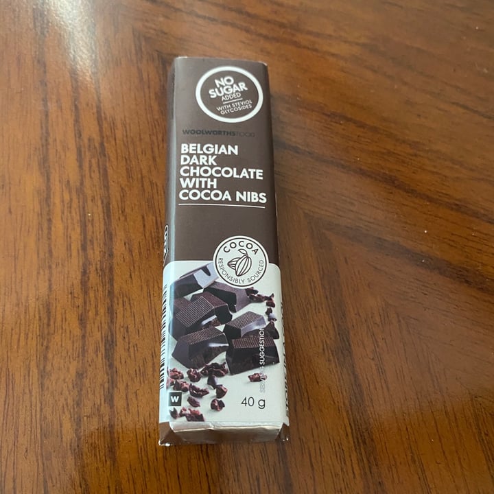 photo of Woolworths Food Belgian Dark Chocolate with Cocoa Nibs shared by @bianca1701 on  14 Nov 2020 - review