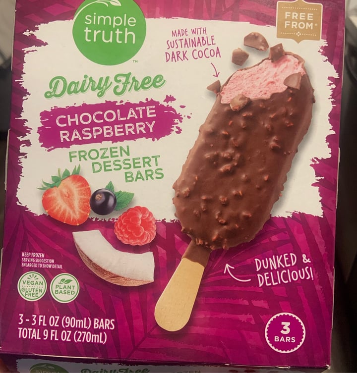 photo of Simple Truth Dairy-free chocolate raspberry frozen dessert bar shared by @genieg on  10 Feb 2021 - review