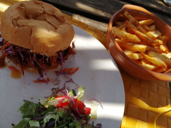 photo of Asher's Corner Cafe @ Ashers Farm Sanctuary Sticky BBQ Pulled Pork Style Burger shared by @marinette on  04 Sep 2019 - review