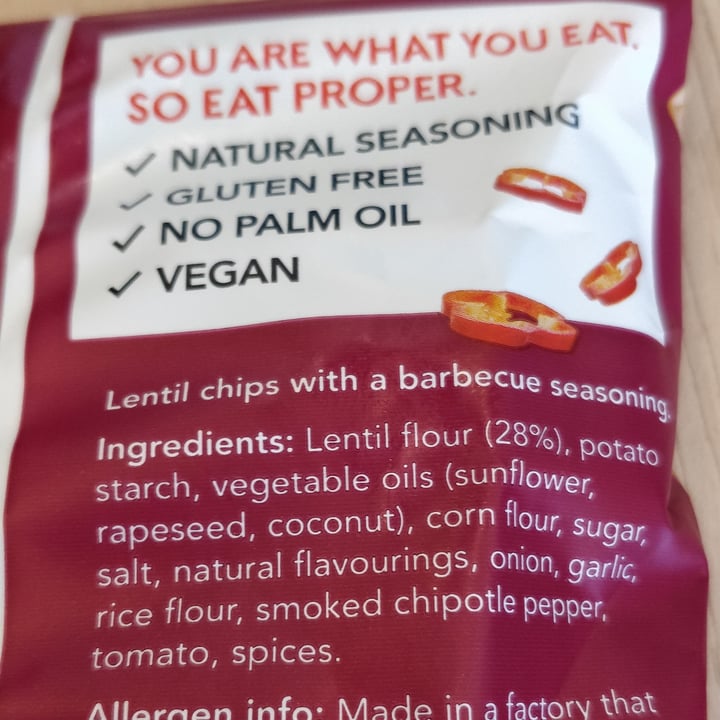 photo of Proper Chips Barbecue Lentil Chips shared by @compassionate on  25 Nov 2022 - review