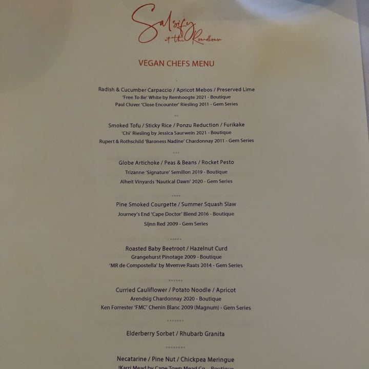 photo of Salsify at the Roundhouse Vegan menu shared by @luckylena on  06 Mar 2022 - review