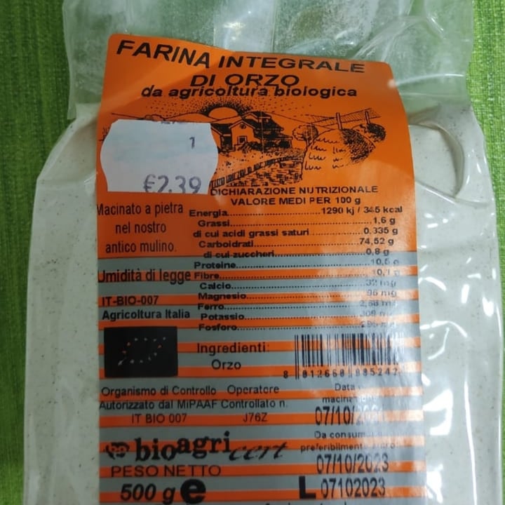 photo of bioagricert Farina di orzo integrale shared by @giadaluna on  27 Jun 2022 - review