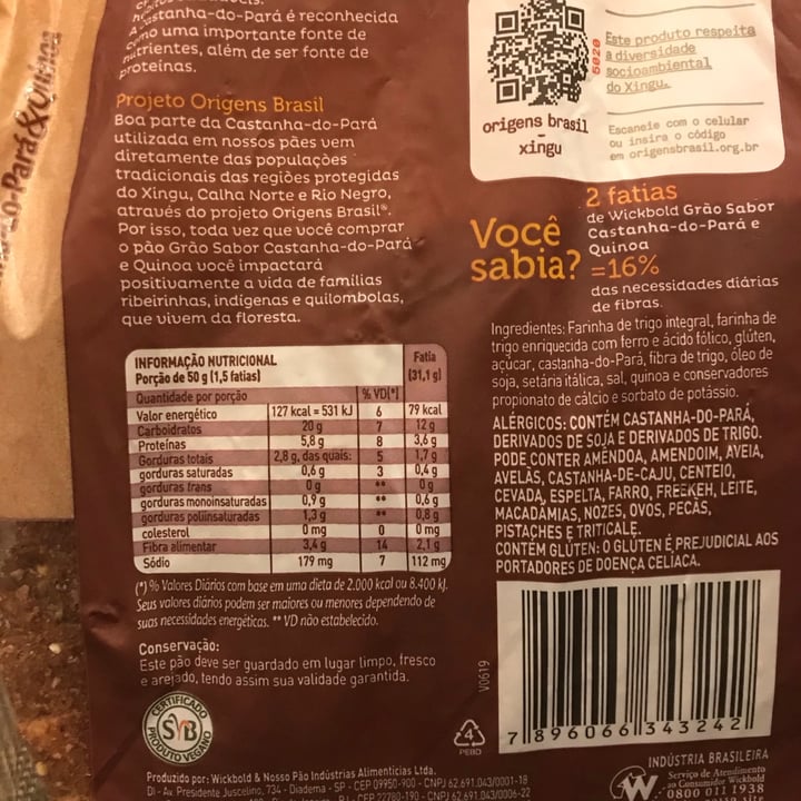 photo of Wickbold Pão de castanha-do-pará e quinoa shared by @danilocamarini on  27 Jul 2021 - review