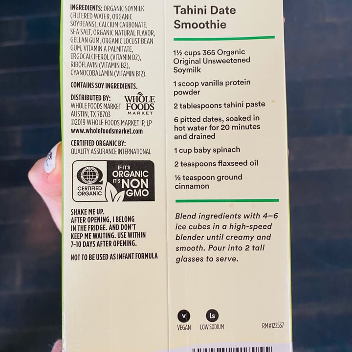 photo of 365 Whole Foods Market Organic Unsweetened Soymilk shared by @beckyyy on  11 Feb 2021 - review