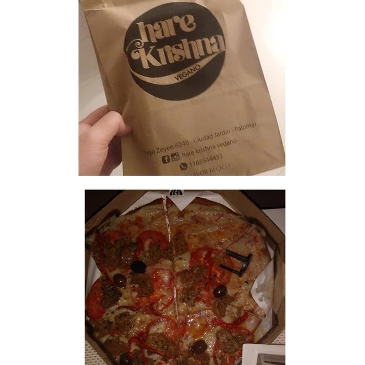 photo of Hare Krishna Vegano Pizza De Jamón Vegano, Queso De Papa, Tomate, Aceitunas shared by @marenv on  10 Jul 2021 - review