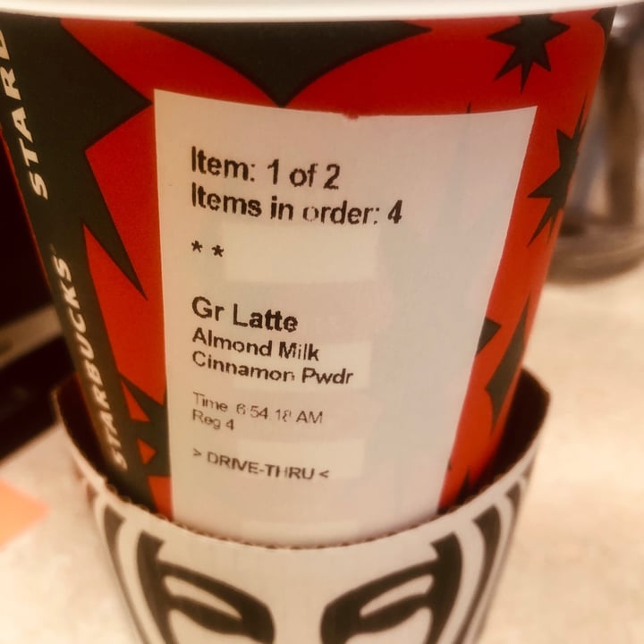 photo of Starbucks Latte with almond milk shared by @micheleferrara on  12 Nov 2020 - review