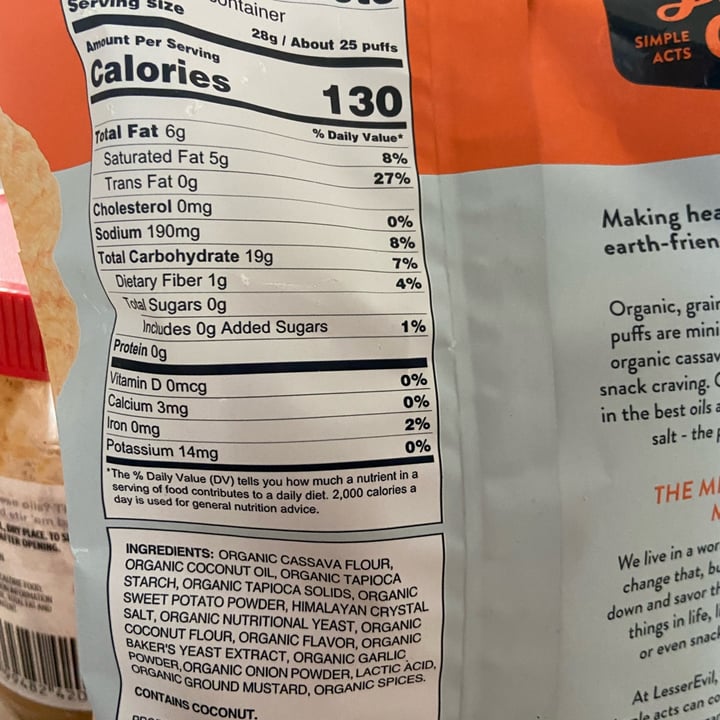 photo of Lesser Evil Snacks No Cheese Paleo Puffs shared by @vfct on  03 Dec 2021 - review