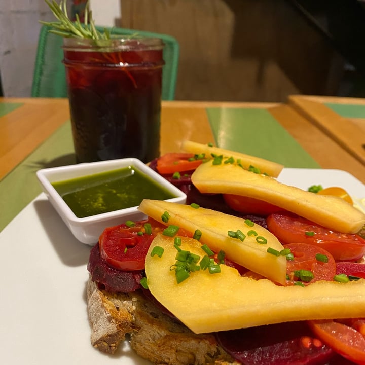 photo of Dulce Romero Panaderia Gourmet Bruschetta with beets, cantaloupe amd chili dressing shared by @leac on  25 Dec 2021 - review
